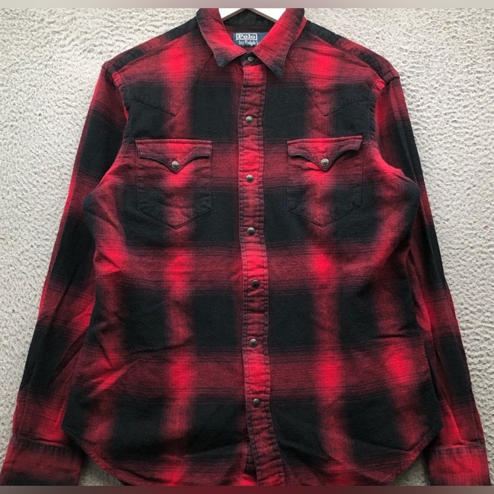 Polo Ralph Lauren Pearl Snap Button Up Shirt Men's M Long Sleeve 1980 Vintage.